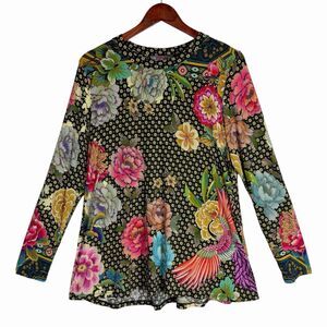 Johnny Was Bamboo Fagan Favorite Crewneck Swing Long Sleeve Tee Floral Medium